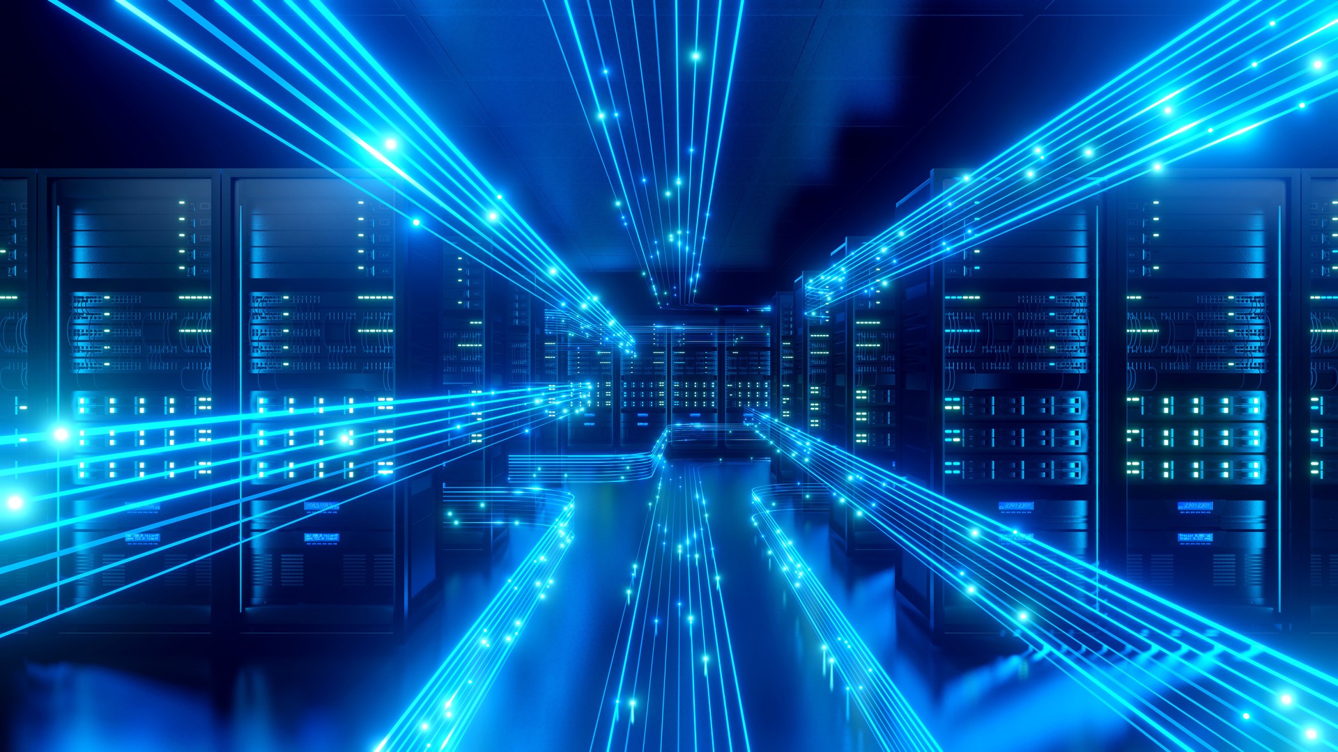 Server room with line network data